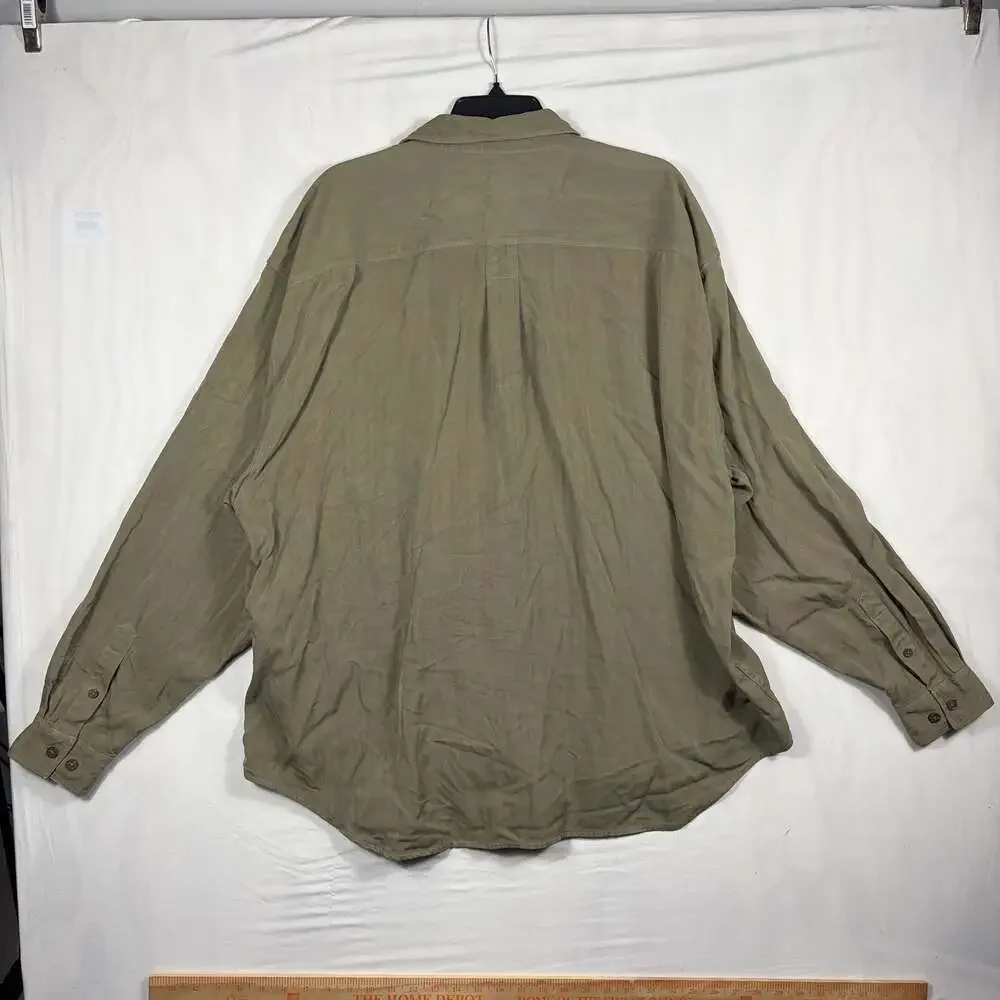 Tommy Bahama Men's Olive Green 100% Silk Long Sleeve Button Down Shirt XXL